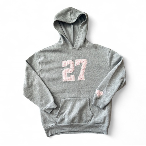 orange kiss Tops - **SOLD** Gray Hoodie with Pink Accents